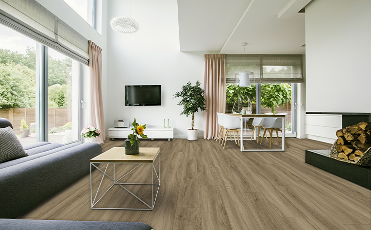 living room area with dark luxury vinyl flooring